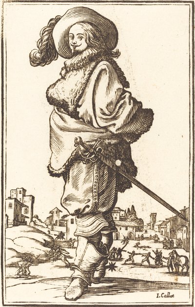 Ušlechtilý muž s kožešinou Plastron od After Jacques Callot