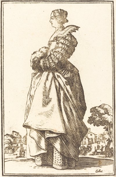 Ušlechtilá žena v profilu s rukama v rukávu od After Jacques Callot