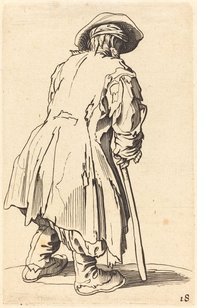 Starý žebrák s jednou berlou od After Jacques Callot