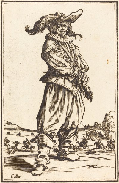 Voják s opeřenou čepicí od After Jacques Callot