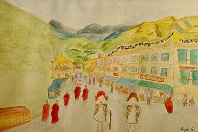 The Voyage, Dharamsala, 2015, akvarel na papíře od Agnes Girardon
