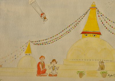 The Voyage, Kathmandu, 2015, akvarel na papíře od Agnes Girardon