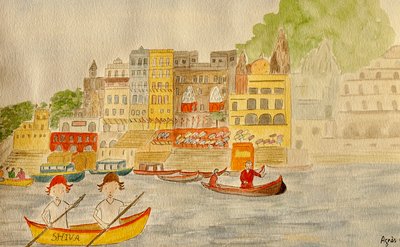 The Voyage, Varanasi, 2015, akvarel na papíře od Agnes Girardon