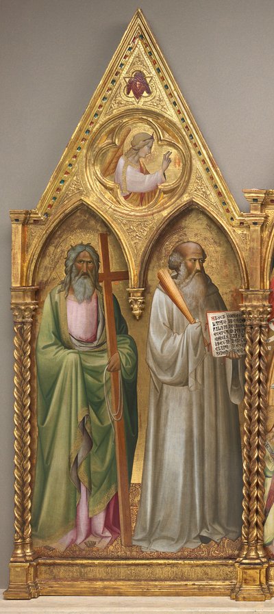 Svatý Ondřej a svatý Benedikt s archandělem Gabrielem [levý panel] od Agnolo Gaddi