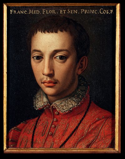 Portrét Františka I. Medicejského (Francesco I de Medici) (1541-1587) Malba mladého chlapce Allori Angelo di Cosimo dit Bronzino (1503-1572) 16. století Slunce 15x12 cm Palác Medici-Riccardi (Medici Riccardi) Florencie od Agnolo Bronzino