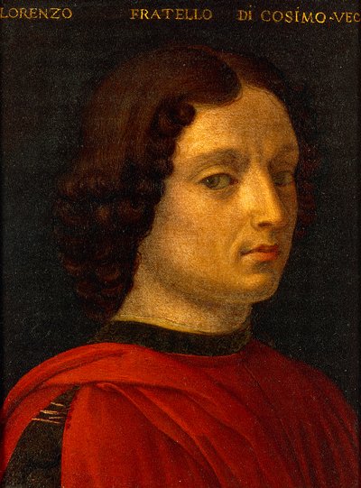 Portrét Lorenza de Medici staršího, od Agnola Bronzina, kolem 1565-1569, olej na cínu od Agnolo Bronzino