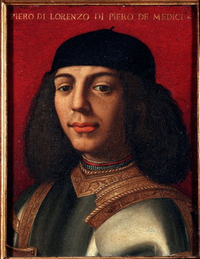 Portrét Petra II. Medicejského (1472-1503) italský politik a voják, syn Laurenta Nádherného Obraz od Agnola Alloriho zvaný Bronzino (1503-1572), olej na mědi Rozměr 15x1 cm M Palazzo od Agnolo Bronzino