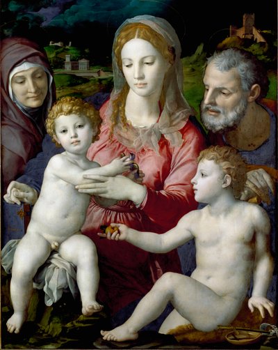 Obraz Svatá rodina se svatou Annou a svatým Janem Dítětem od Agnola di Cosimo dit Bronzino (1503-1572) 1550 ne. 124,5x99,5 cm Kunsthistorisches Museum Vienna od Agnolo Bronzino