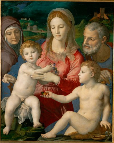 Svatá rodina se svatou Annou a mladým Janem (malba na topolovém dřevě) od Agnolo di Cosimo Bronzino