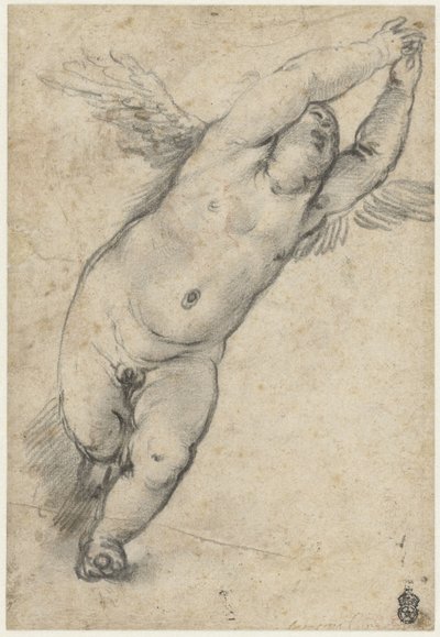 Létající putto se zdviženýma rukama od Agostino Carracci (attributed to)