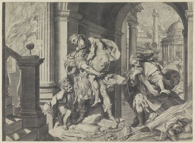 Aeneas prchá se svou rodinou z Tróje od Agostino Carracci