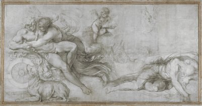 Cephalus unesl Aurora v jejím Chariot Cartoon pro fresku v galerii Palazzo Farnese, Řím, c. 1599 od Agostino Carracci