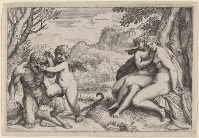 Pan zkrocení Eros od Agostino Carracci