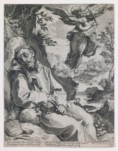 Svatý František utěšovaný hudebním andělem od Agostino Carracci
