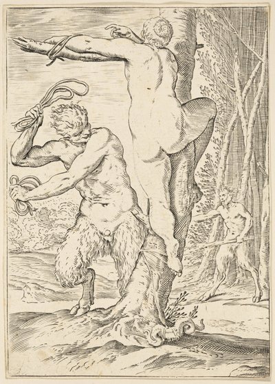 Satyr bičující nymfu, kolem 1590-95 od Agostino Carracci