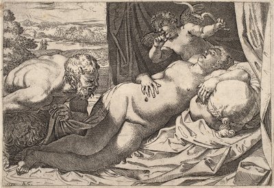 Satyr a nymfa od Agostino Carracci
