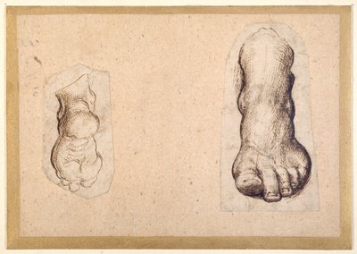 Dvě studie nohy ve zkrácení (pero a inkoust na papíře) od Agostino Carracci