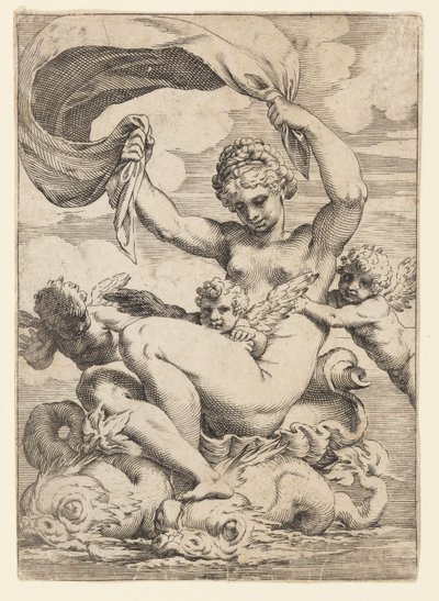 Venuše (nebo Galatea) a Amorové podporovaní delfíny od Agostino Carracci