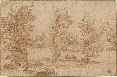 Woodland River s lodí od Agostino Carracci