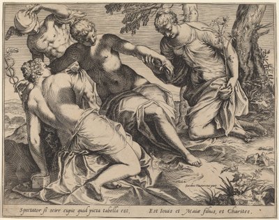 Merkur a Tři Grácie od Agostino Carracci after Jacopo Tintoretto