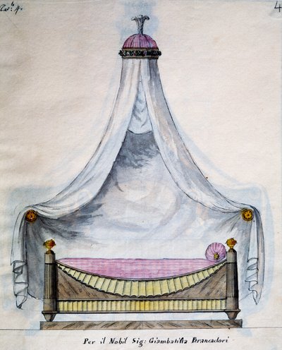 Postel s nebesy pro pana Brancadoriho, z dílny tesaře a zámečníka vymyšlené a navržené mnou Agostino Fantastici), rukopis 3, deska 4 (1782-1845) od Agostino Fantastici