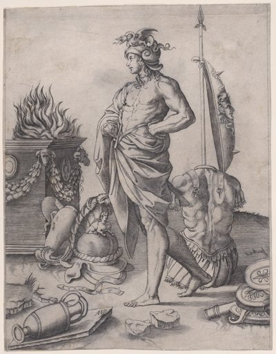 Mladý hrdina poblíž oltáře, ca. 1514-36. od Agostino Veneziano