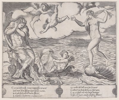 Eros v moři, ca. 1514-36. od Agostino Veneziano