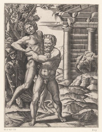 Herkules zápasí s Antaeem od Agostino Veneziano