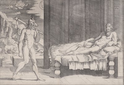 Lycaon proměněný ve vlka, datovaný 1524. od Agostino Veneziano