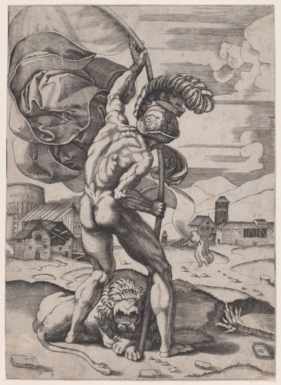 Muž s vlajkou, ca. 1514-36. od Agostino Veneziano