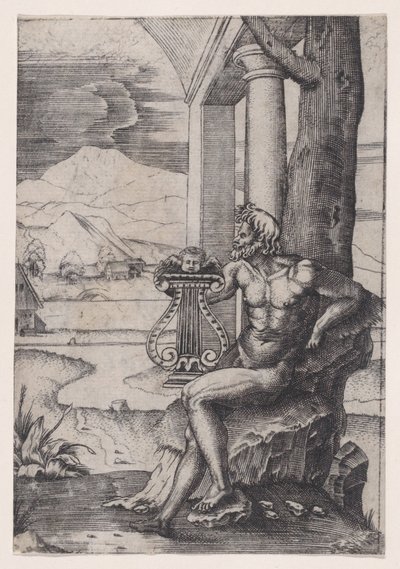 Muž s lyrou, ca. 1514-36. od Agostino Veneziano