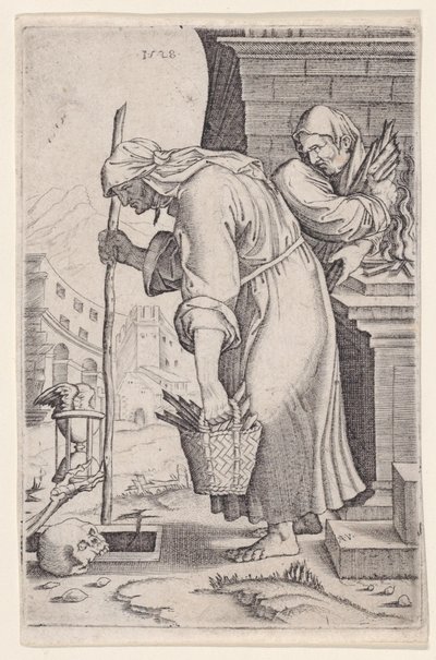 Stará žena se blíží k hrobu, datováno 1528. od Agostino Veneziano