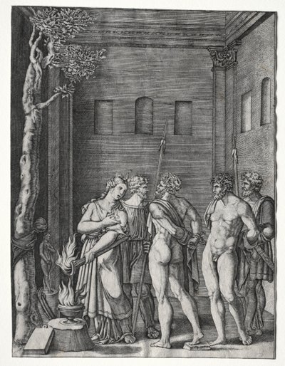 Orestes a Pylades byli přivedeni do Ifigenie pro oběť od Agostino Veneziano