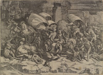 Bitva mezi Scipio Africanus a Kartaginci ("La bataille au coutelas") od Agostino Veneziano