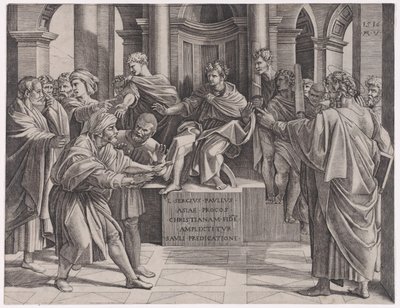Zaslepení Elymas, datováno 1516., datováno 1516. od Agostino Veneziano