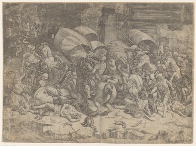 Bitva mezi Římany a Kartaginci, asi 218-201 př.nl. Úder šavlí od Agostino Veneziano