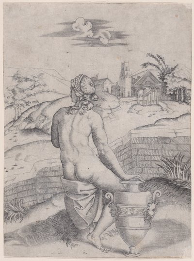 Žena sedící poblíž vázy, ca. 1514-36. od Agostino Veneziano