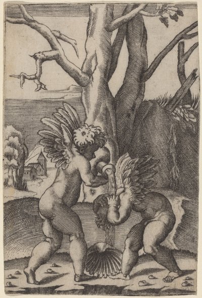 Dvě lásky od Agostino dei Musi after Raphael