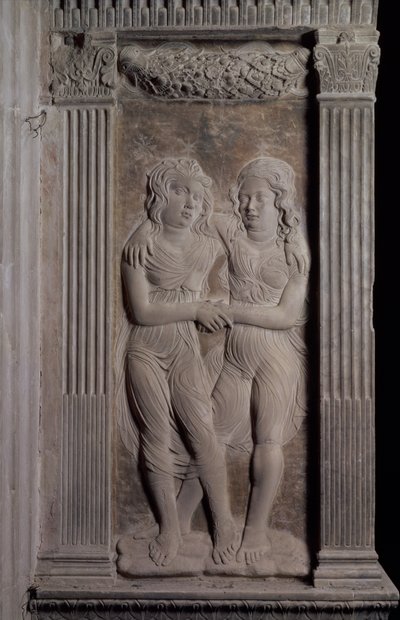 Blíženci reprezentovaní Dvojčaty ze série reliéfů zobrazujících planetární symboly a znamení zvěrokruhu, kolem 1450 (sádra) od Agostino di Duccio