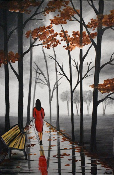 Červené šaty „Autumn Path“ od Aisha Haider