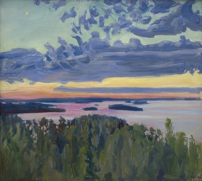 Západ slunce nad jezerem od Akseli Valdemar Gallen Kallela