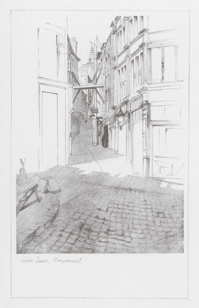 London Lanes: Love Lane, Monument (litografie) od Alan Stapleton