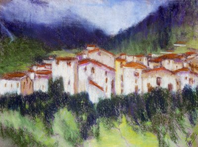 Alpská krajina, Alberico Balbi Valier (cca 1869-1910), pastel na papíře, 24x32 cm. Itálie od Alberico Balbi Valier