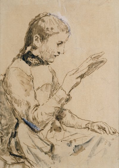Čtecí dívka (pero a inkoust na papíře) od Albert Anker