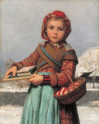 Školačka s břidlice a šicí koš. 1878 od Albert Anker