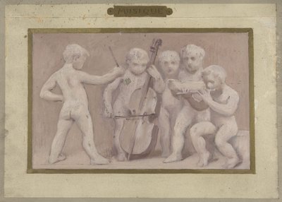 Skica pro Salle des Fêtes v Hôtel de Ville de Paris: Hudba, mezi lety 1889 a 1895 (olej na tužce, papír) od Albert Aublet