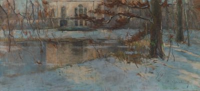 Zasněžený venkovský dům a park, asi 1892 (pastel na papíře na plátně) od Albert Baertsoen