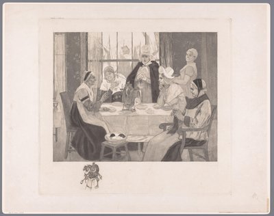 Společnost žen v kroji u stolu skandál od Albert Bertrand (attributed to)
