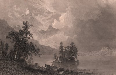 Pohled na jezero Esther, Sierra Nevada, Kalifornie, Spojené státy americké, ocelorytina od Roberta Hinshelwooda (1812-po 1875) podle malby Alberta Bierstadta (1830-1902), cca 19x14 cm od Albert Bierstadt
