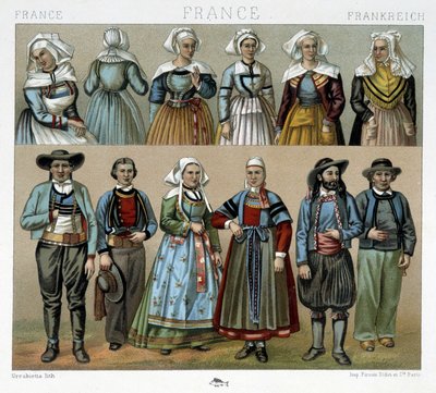 Bretonské kostýmy z 19. století – v „“Le Kostým ancien et historique““ od Racineta od Albert Charles August Racinet